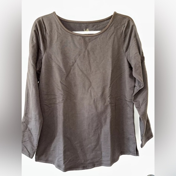 Belle by Kim Gravel XXS Top French Terry Faux Leather Trim Java Brown NEW - Picture 1 of 7